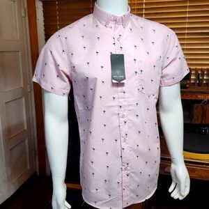 Molokai Surf Co. Short Sleeve Flamingo Print Pink Shirt In Mens Medium (M)